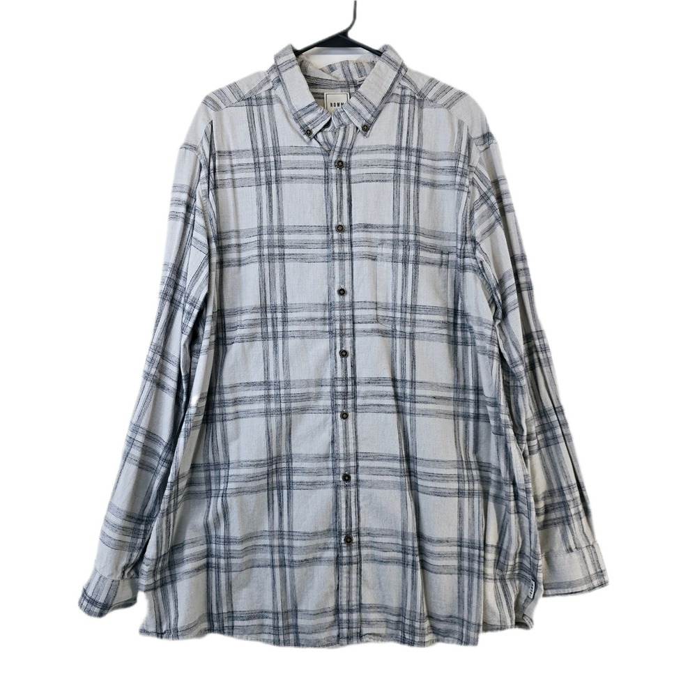 ROWM Button Down Shirt Mens 2XT‎ White Grey Plaid Flannel Long Sleeve Tall